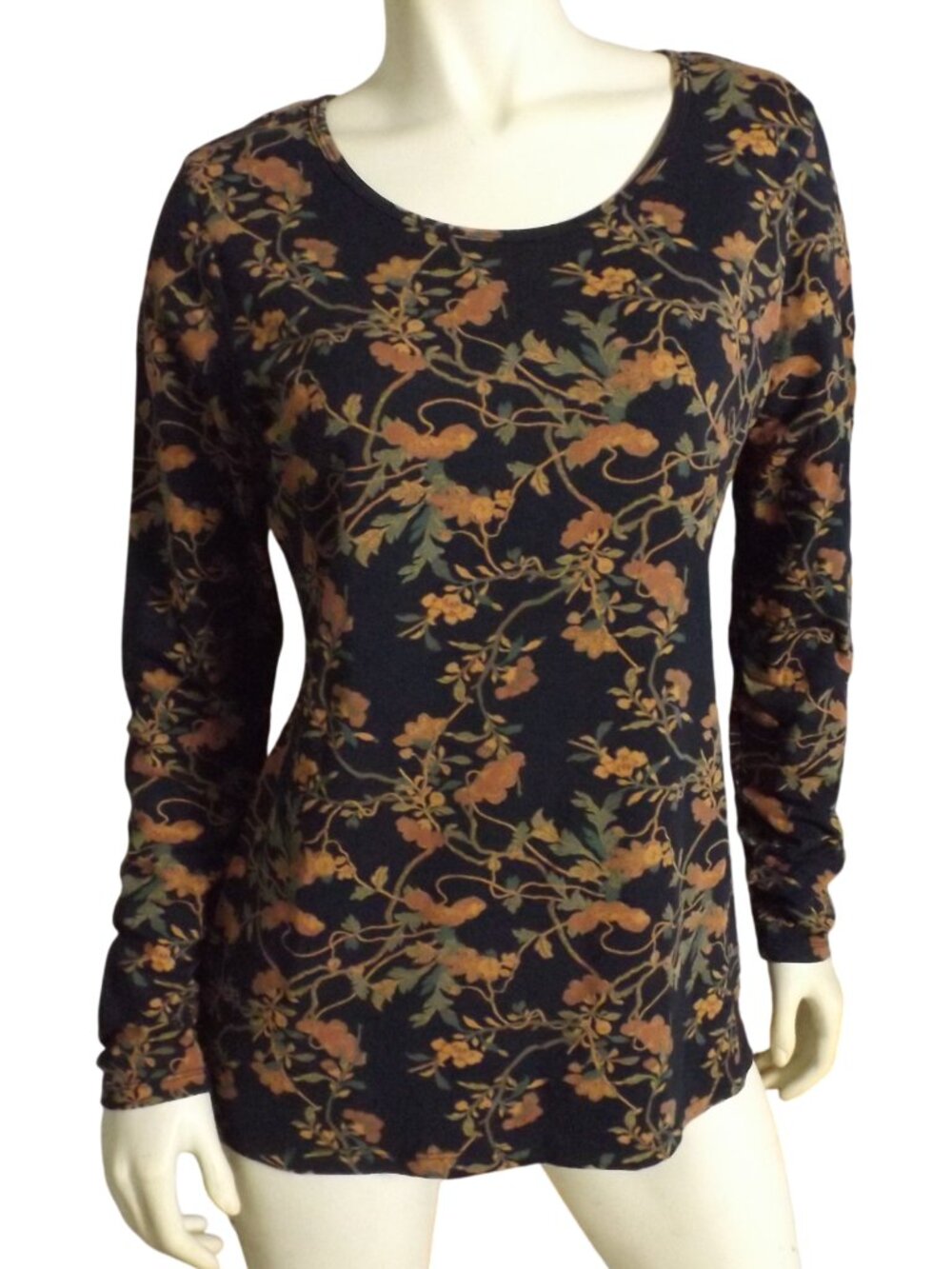 PERUVIAN CONNECTION Top/Tunic, L, Long sleeve, Floral Vine, Cotton blend, Blue